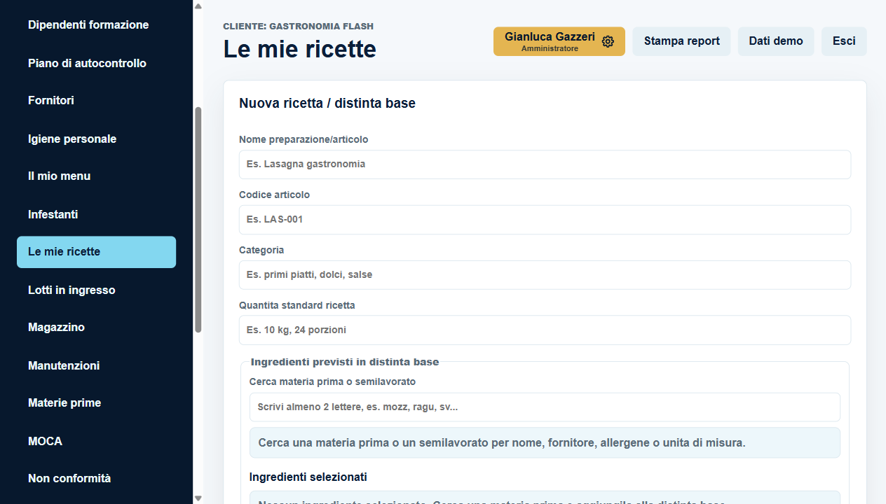 Anteprima della sezione ricette di QualiFace